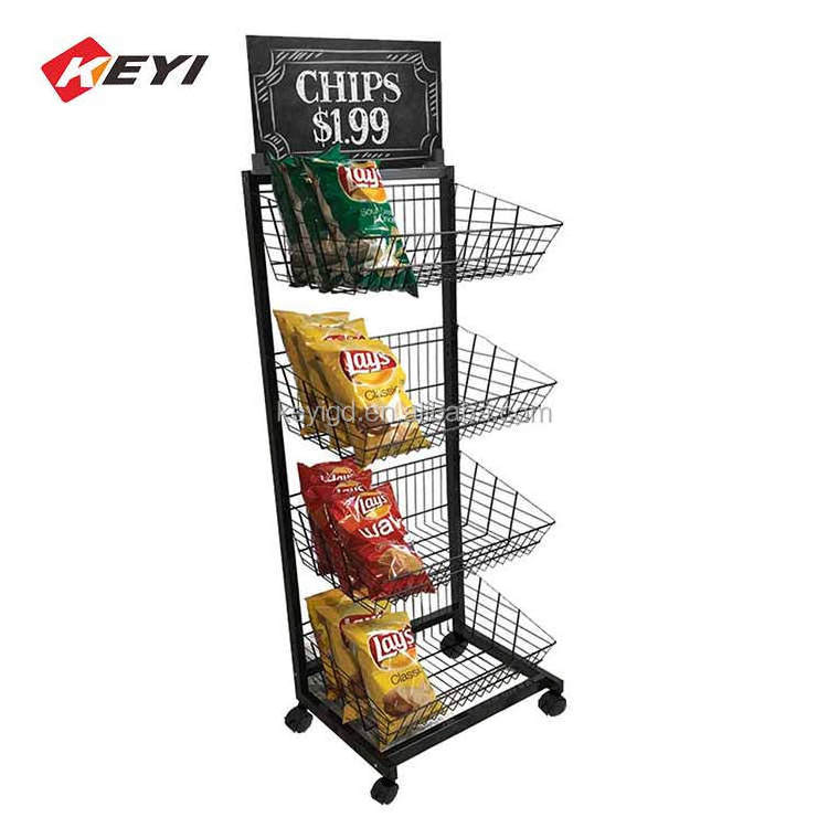 Convenience Store Black Metal Wire Display Stand For Chips / Potato Chips Display / Snacks Display Rack