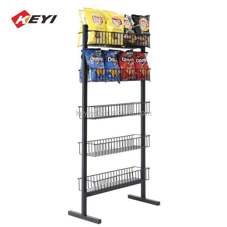 Convenience Store Black Metal Wire Display Stand For Chips / Potato Chips Display / Snacks Display Rack