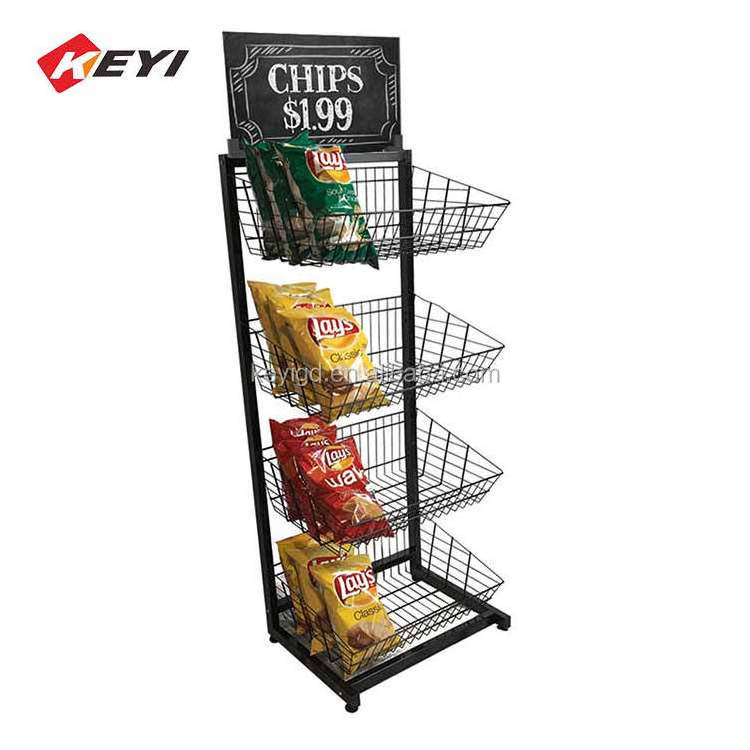 Convenience Store Black Metal Wire Display Stand For Chips / Potato Chips Display / Snacks Display Rack