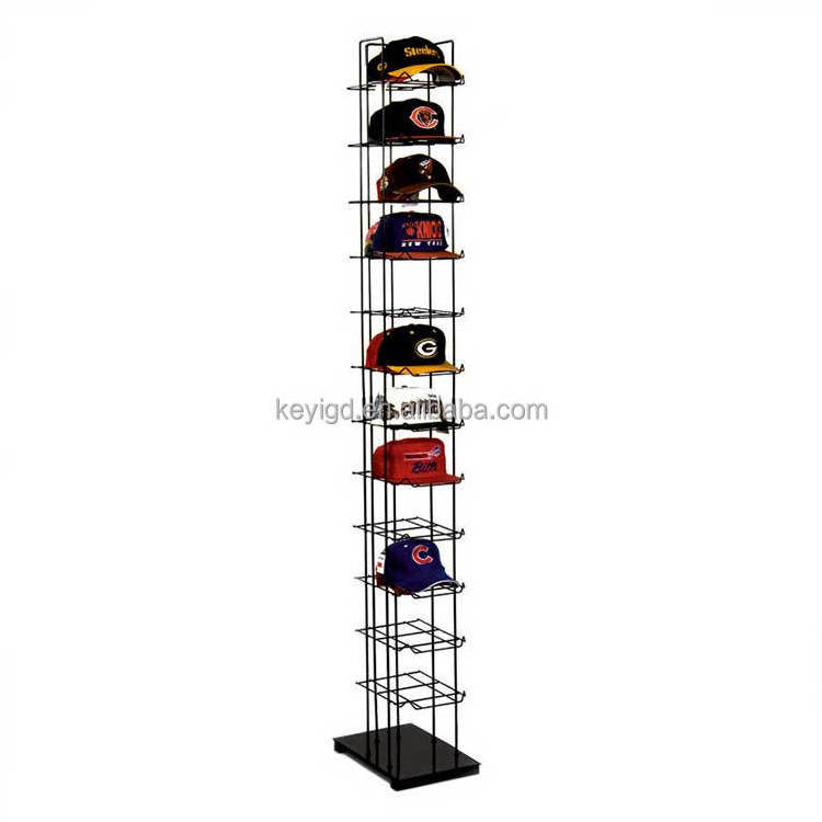 Sports Shop Floor Standing Metal Tower Stand Double Sided Hat And Socks Display Rack With Hat Holder