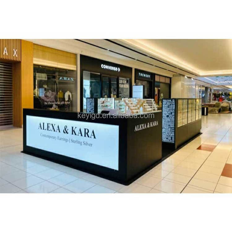 Custom Jewellery Glass Showcase Luxury Lighting Shopping Mall Jewelry Kiosk