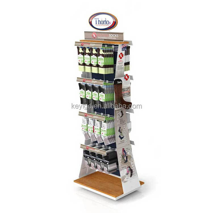 Custom Floor Stand Wood Rotating Sock Stand Socks Display Rack For Retail Store