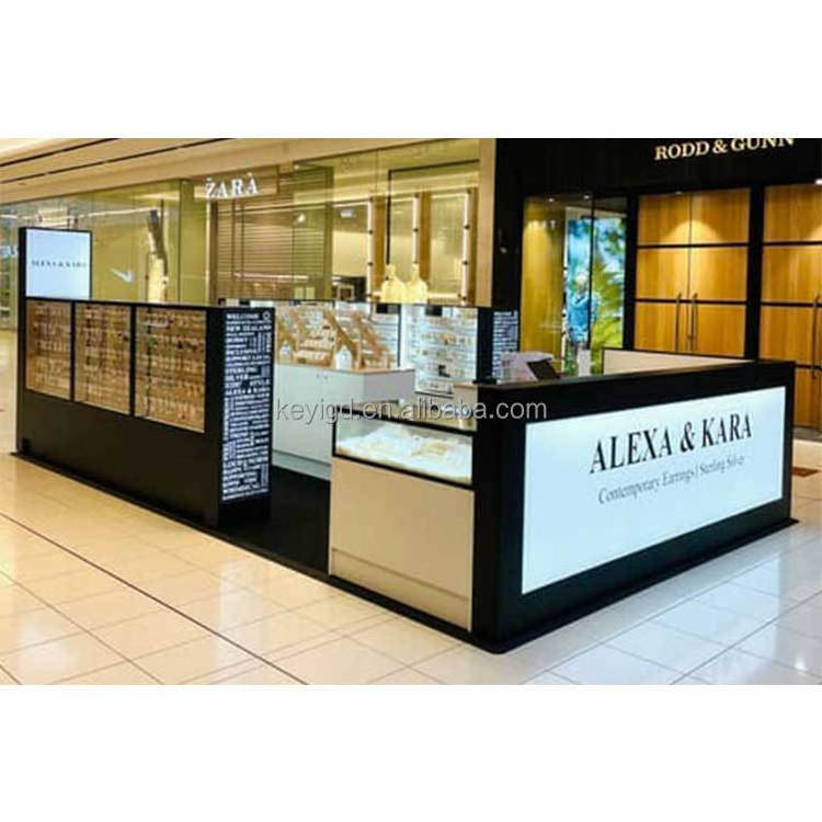 Custom Jewellery Glass Showcase Luxury Lighting Shopping Mall Jewelry Kiosk