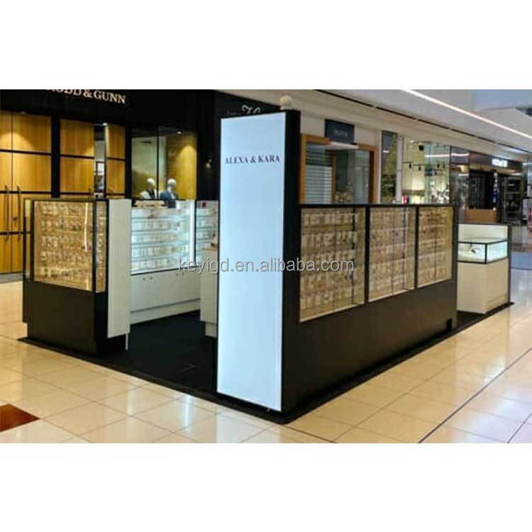 Custom Jewellery Glass Showcase Luxury Lighting Shopping Mall Jewelry Kiosk