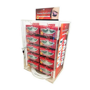 Rotating Lockable Lash Holder Stand Customized Countertop Clear Acrylic Eyelash Display Case