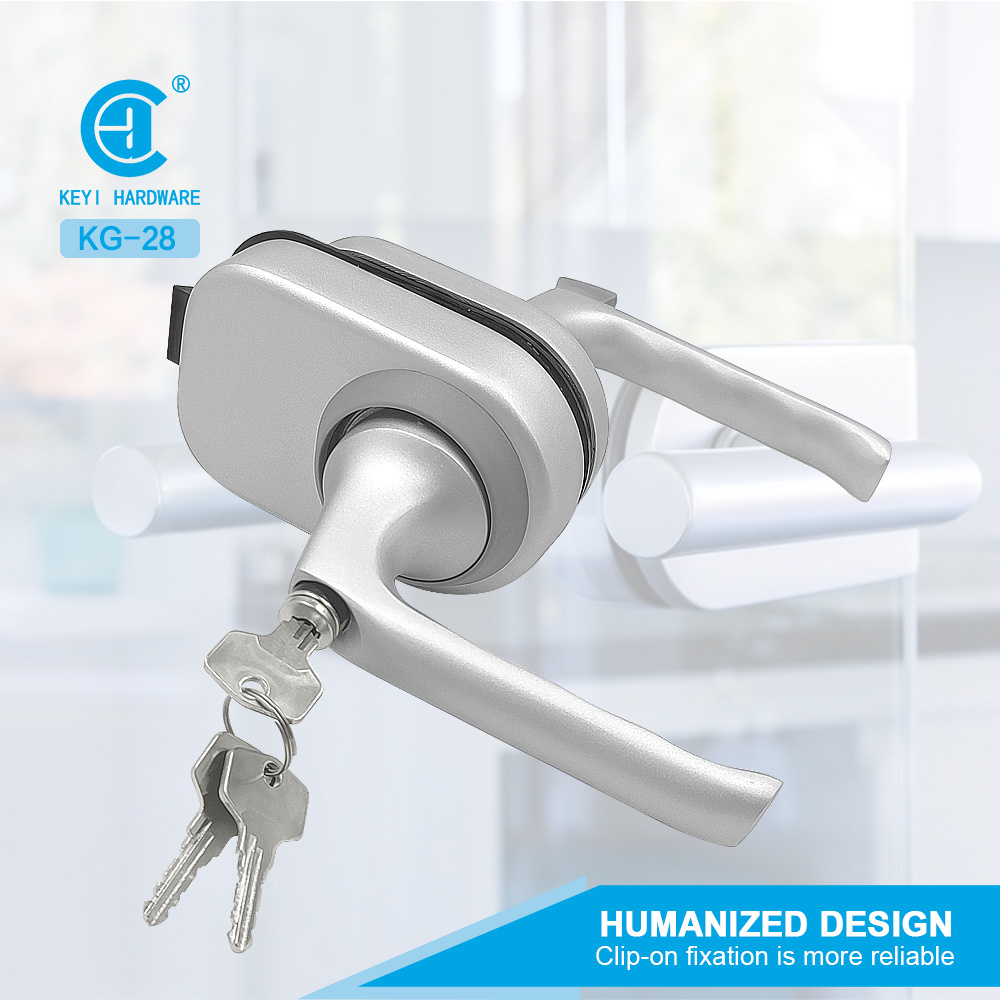 KG-28 Commercial Frameless Glass Swing Door Handle Lock Set with Lever Handle Aluminum Clip On Glass Door Center Lock