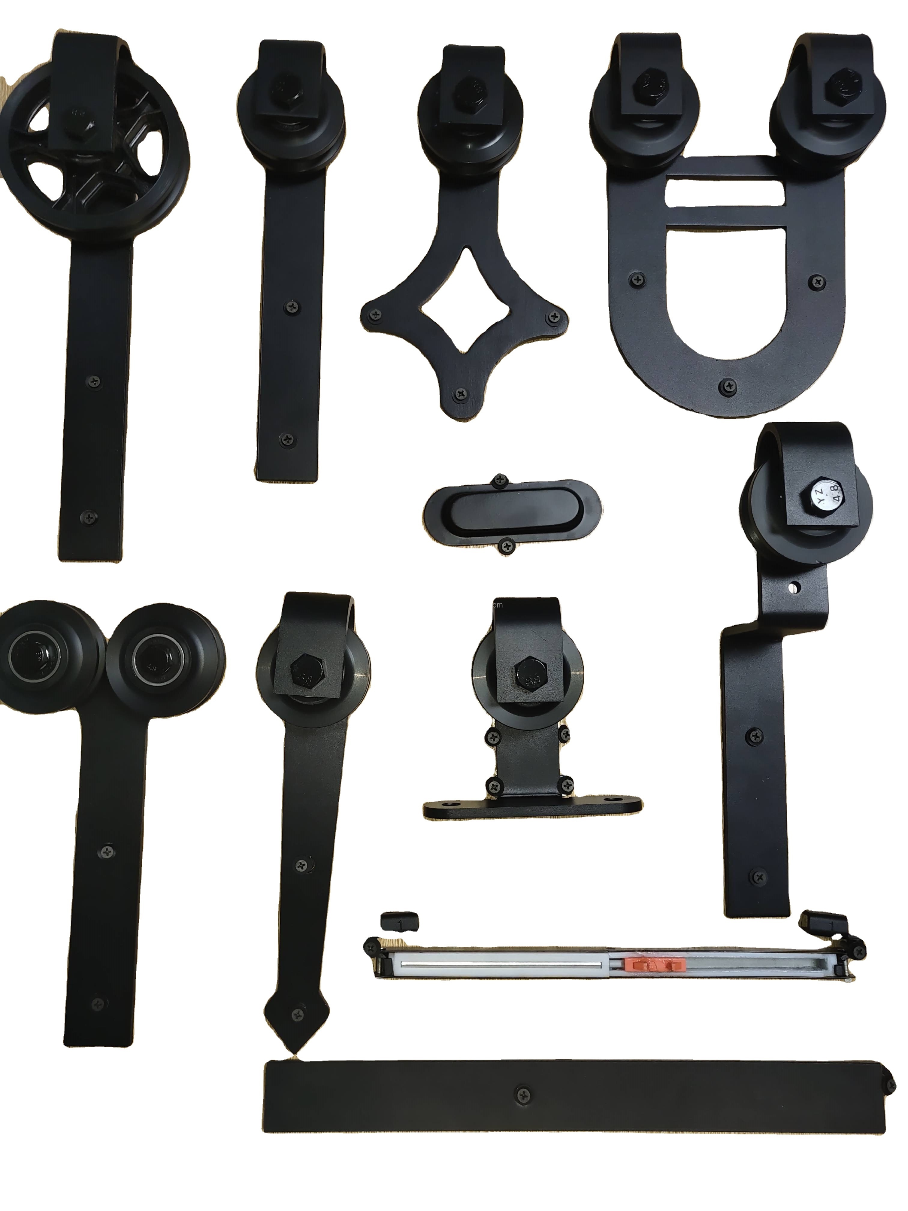 Single Wood Sliding Barn Door Hardware Kit Basic Black Big Spoke Wheel Roller Garage Closet Carbon Steel Flat Track System