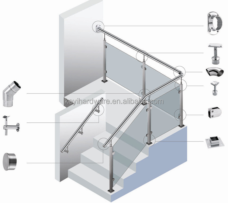 Custom Indoor Outdoor Deck Balcony Post and Fitting Stainless steel Frameless Glass railing stairs staircase balustrade handrail