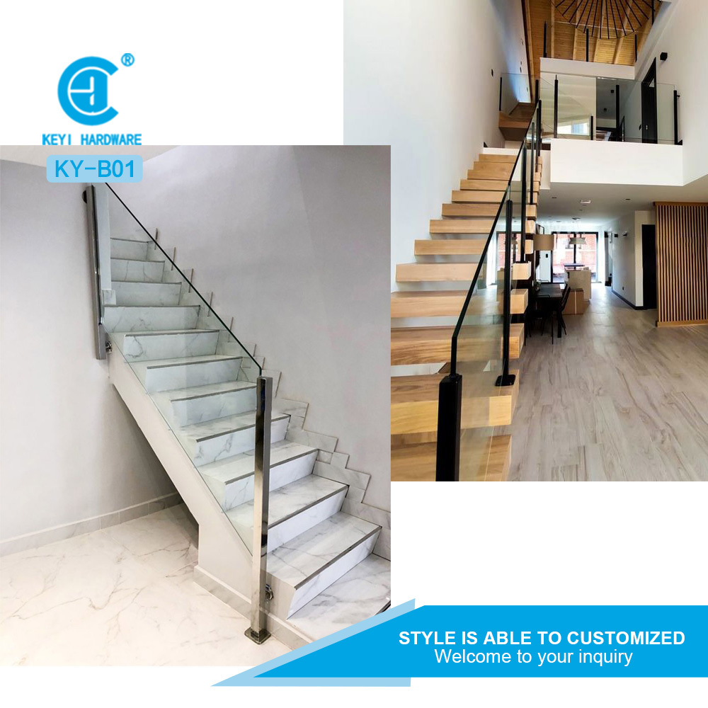 Custom Indoor Outdoor Deck Balcony Post and Fitting Stainless steel Frameless Glass railing stairs staircase balustrade handrail