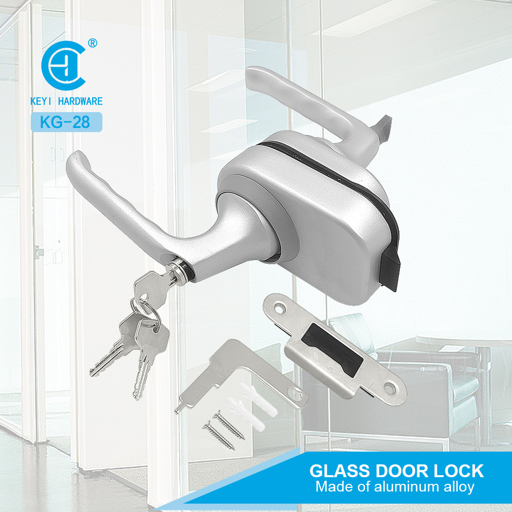 KG-28 Commercial Frameless Glass Swing Door Handle Lock Set with Lever Handle Aluminum Clip On Glass Door Center Lock