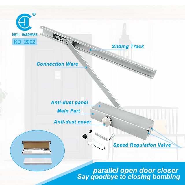 KD-2002 Door closer automatic positioning door closing arm 180 degree open door closer