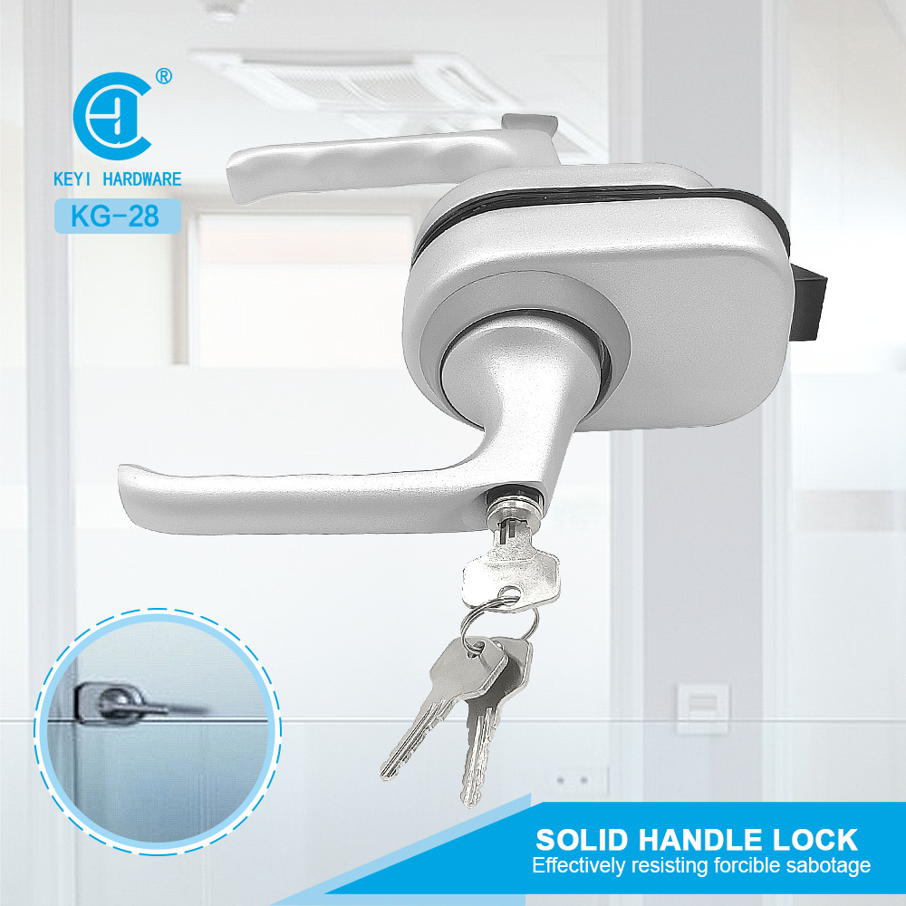 KG-28 Commercial Frameless Glass Swing Door Handle Lock Set with Lever Handle Aluminum Clip On Glass Door Center Lock