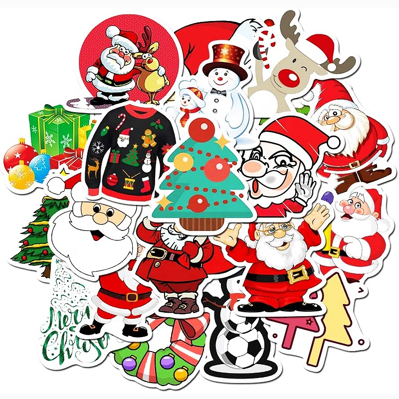 Custom Die Cut Sticker Three-dimensional double-sided snowman elk Christmas tree wall window sticker