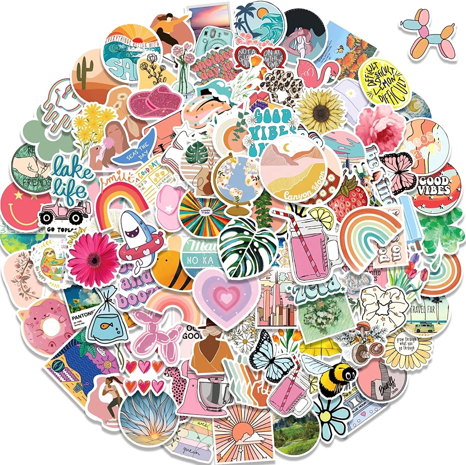 100 Pcs free  Cute wall decoration sticker flowers for Kids Teens Waterproof Vinyl Stickers for Water Bottles