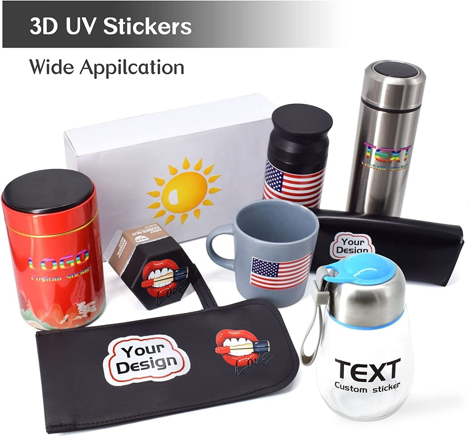 KYW UV transfer metal stickers custom hot stamping stickers sliver logo hollow tear film leaving word separation stickers