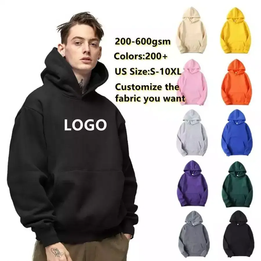 high quality Custom Logo Printed 100% Cotton Unisex Black Pullover Puff Print Men's Hoodies Oversized Hoodie