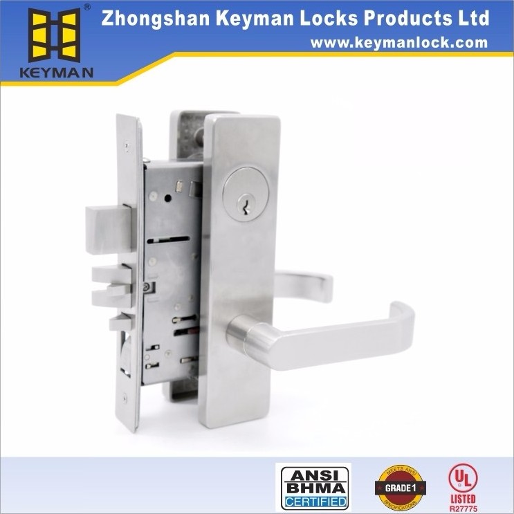 KEYMAN ANSI  Grade 1  Mortise commercial door handle ANSI Mortise Lock Set for Exterior Door Lockset