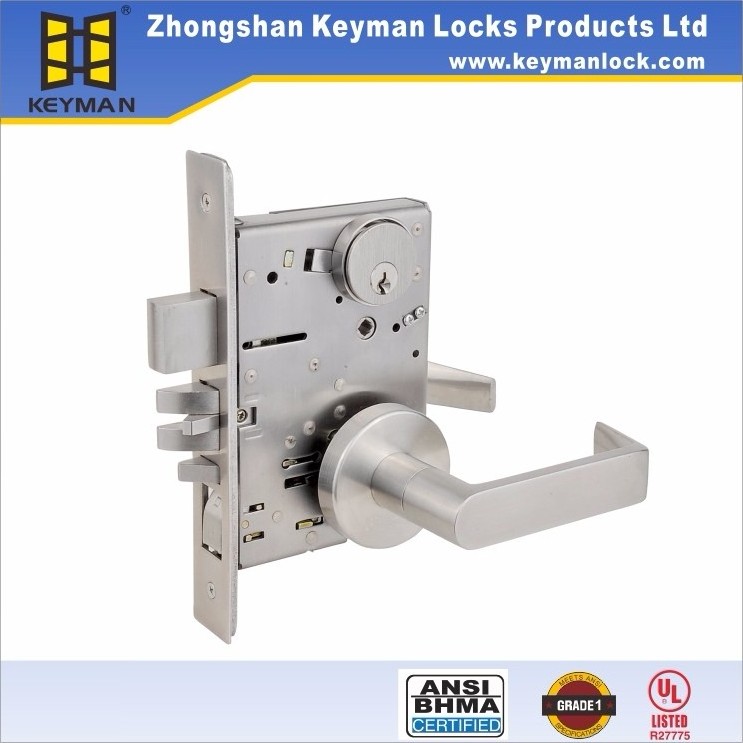 KEYMAN American ANSI Mortise Lock F05 Classroom can be Master Key Safety Door Handle Lock U.L Fire Rated 3H ANSI/BHMA Grade 1