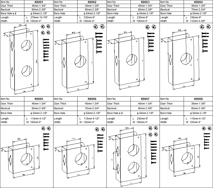 KEYMAN Door Reinforcement 1-3/8 inch Thick x 9 inch Length Stainless Steel Door Reinforcer  2-3/8