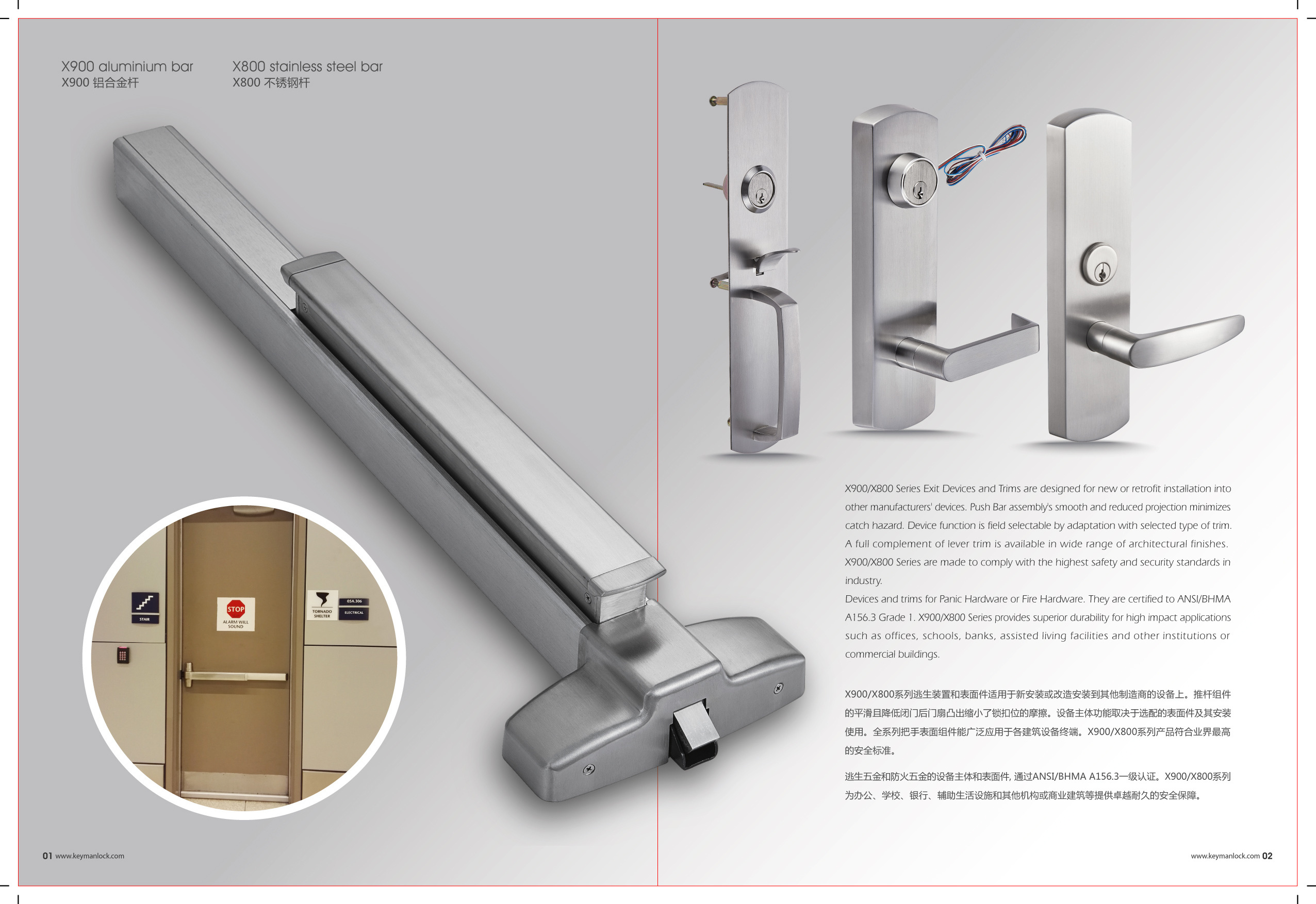 KEYMAN Exit Door Alarm Trim Solenoid Lock Outside Trim Lock Panic Exit Bars UL10C Fire Rated 3H ANSI/BHMA Grade 1