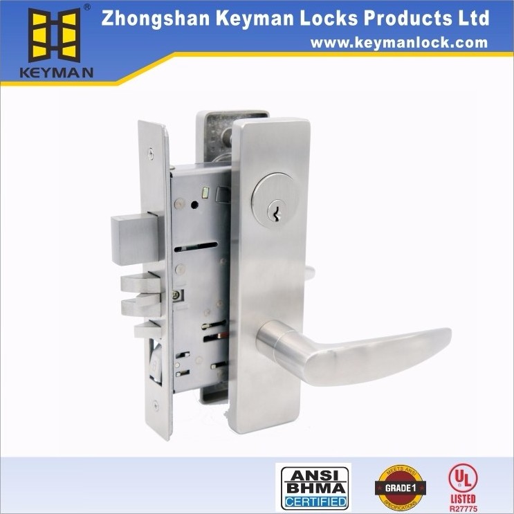 KEYMAN ANSI  Grade 1  Mortise commercial door handle ANSI Mortise Lock Set for Exterior Door Lockset