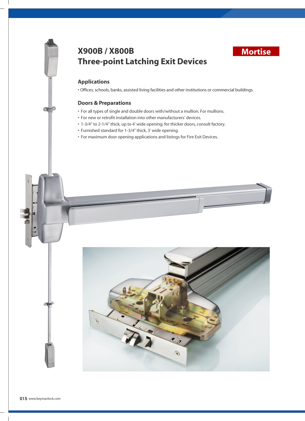 KEYMAN American Mortise Multipoint Lock Vertical Panic Exit Device Painc Bar  UL10C Fire Rated BHMA Grade 1