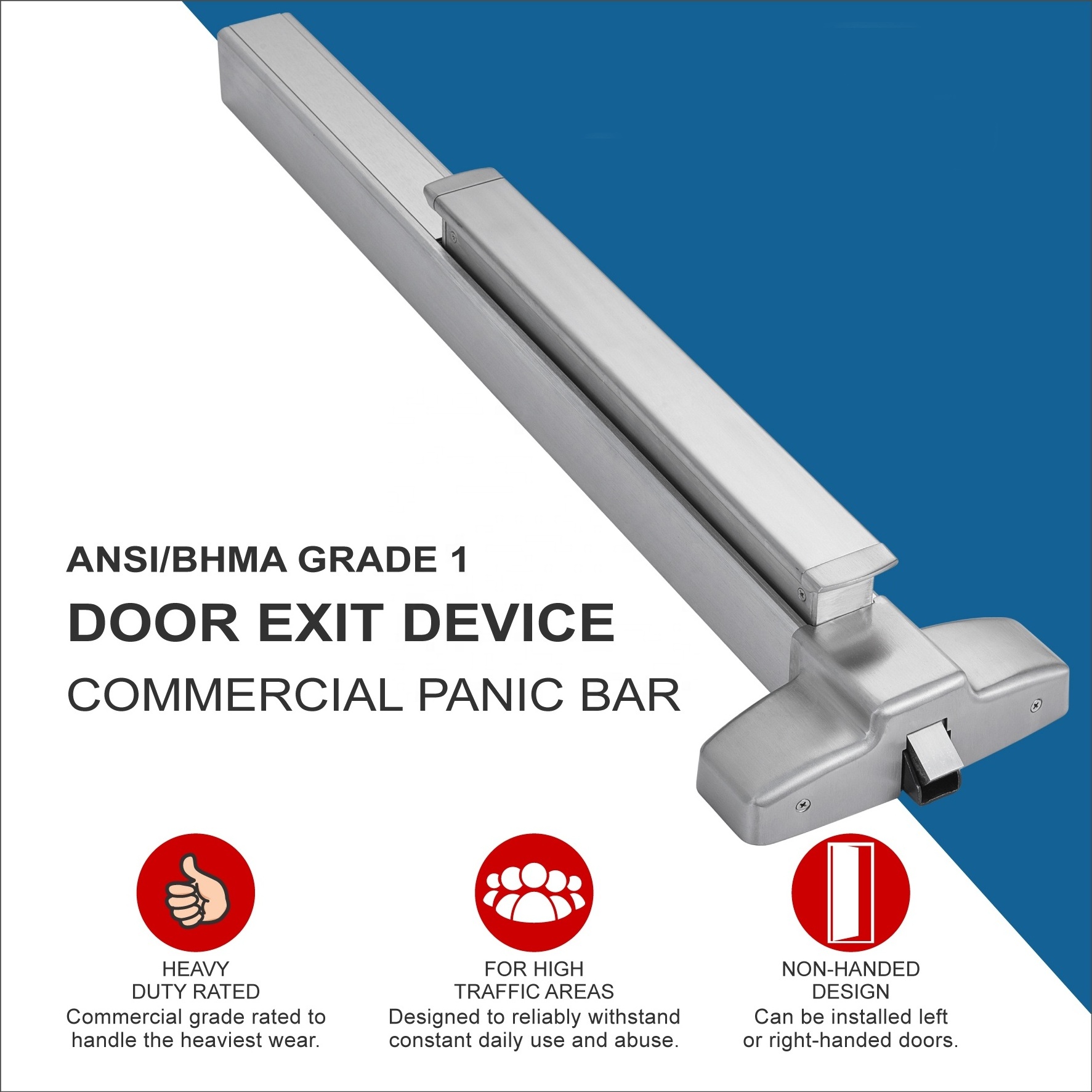 KEYMAN ANSI/BHMA Grade 1 UL305 Panic Bar Exit Device with Electrified Solenoid Outside Lever Handle Trim Lock Fire Rated Door