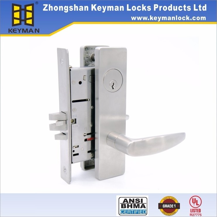 KEYMAN ANSI  Grade 1  Mortise commercial door handle ANSI Mortise Lock Set for Exterior Door Lockset