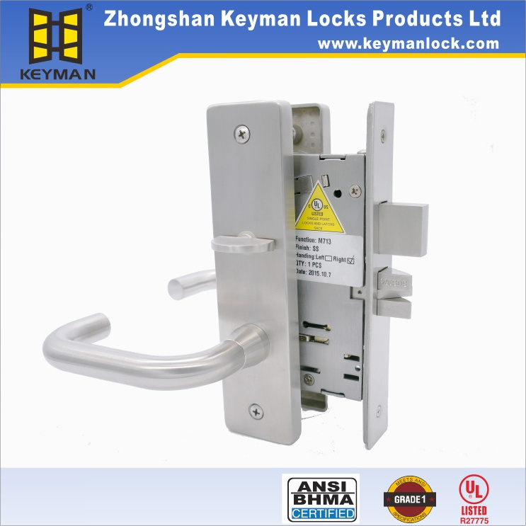 KEYMAN ANSI  Grade 1  Mortise commercial door handle ANSI Mortise Lock Set for Exterior Door Lockset