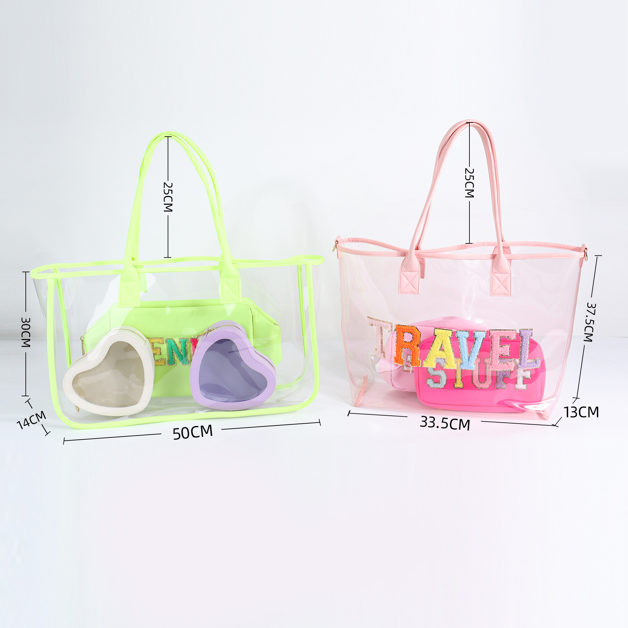 Durable Bright Neon 10 Colors Large Capacity Transparent PVC Custom Beach Tote Travel Bag Women's Vinyl Tote Bags Clear Tote Bag