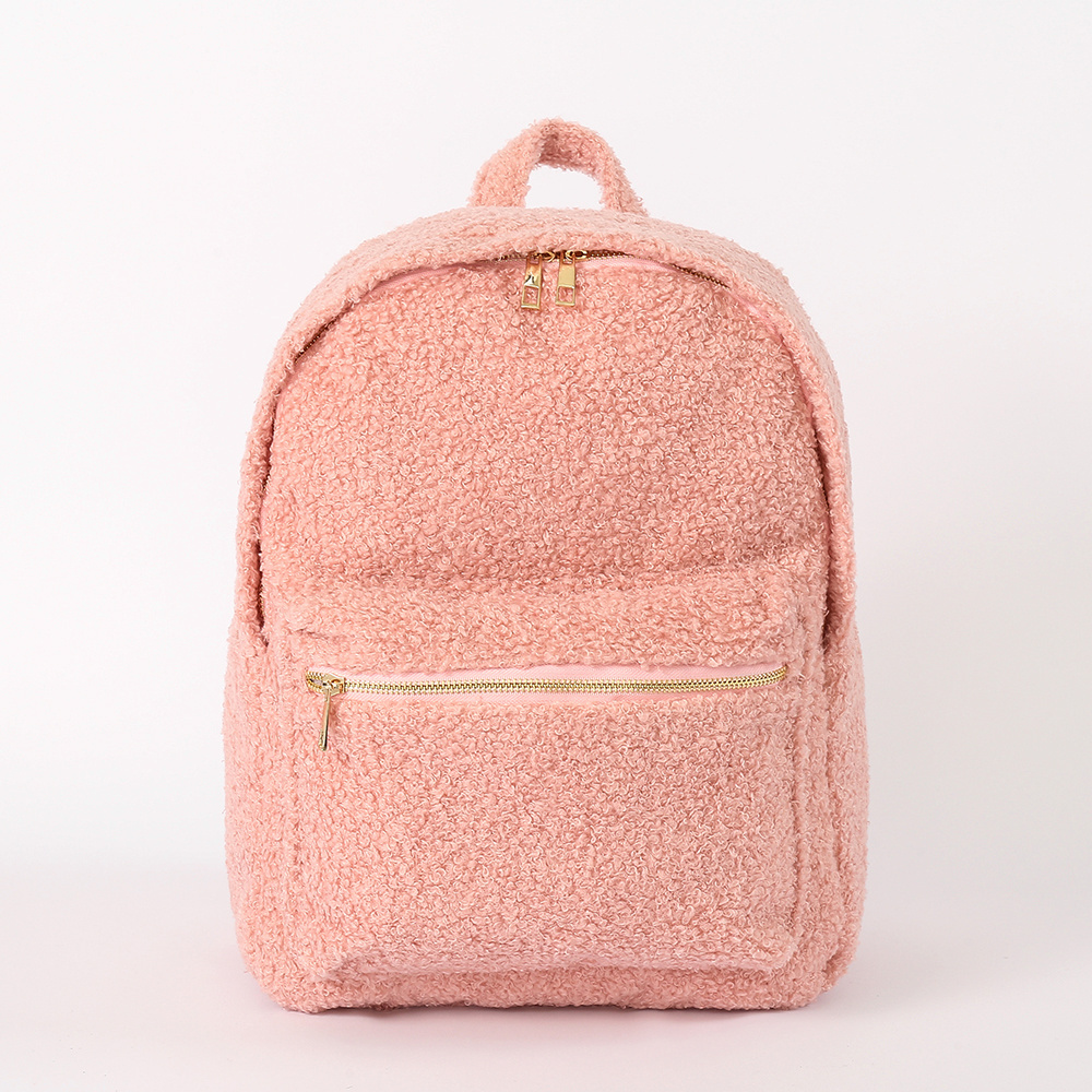 Keymay RTS Winter Cute Women Soft Plush Fluffy Kids School Backpack Bags BookBags Teddy Sherpa Backpack