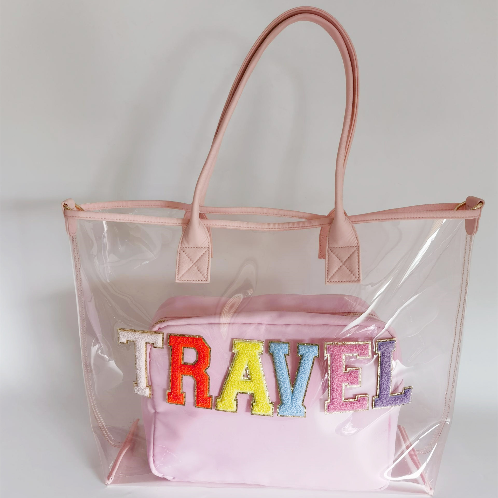 Durable Bright Neon 10 Colors Large Capacity Transparent PVC Custom Beach Tote Travel Bag Women's Vinyl Tote Bags Clear Tote Bag