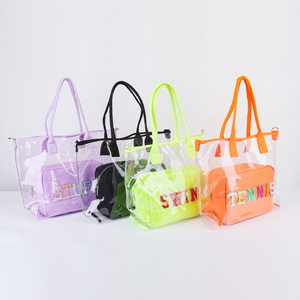 Durable Bright Neon 10 Colors Large Capacity Transparent PVC Custom Beach Tote Travel Bag Women's Vinyl Tote Bags Clear Tote Bag