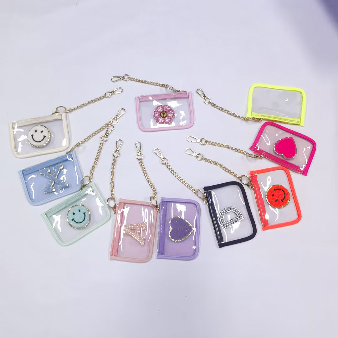 New Transparent Pvc Change Coin Wallet Case Chain Ring Pouch Car Keychain Personalized Coin Purse Mini Key Storage Cute Coin Bag