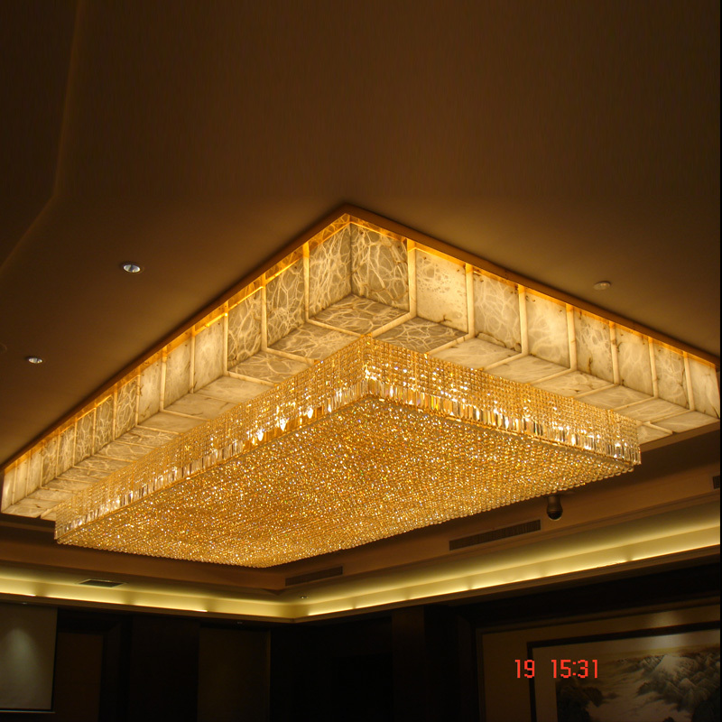 Custom modern hotel crystal gold large flush mount chandelier square ceiling light