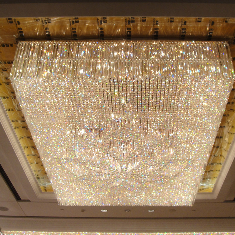 Custom modern hotel crystal gold large flush mount chandelier square ceiling light