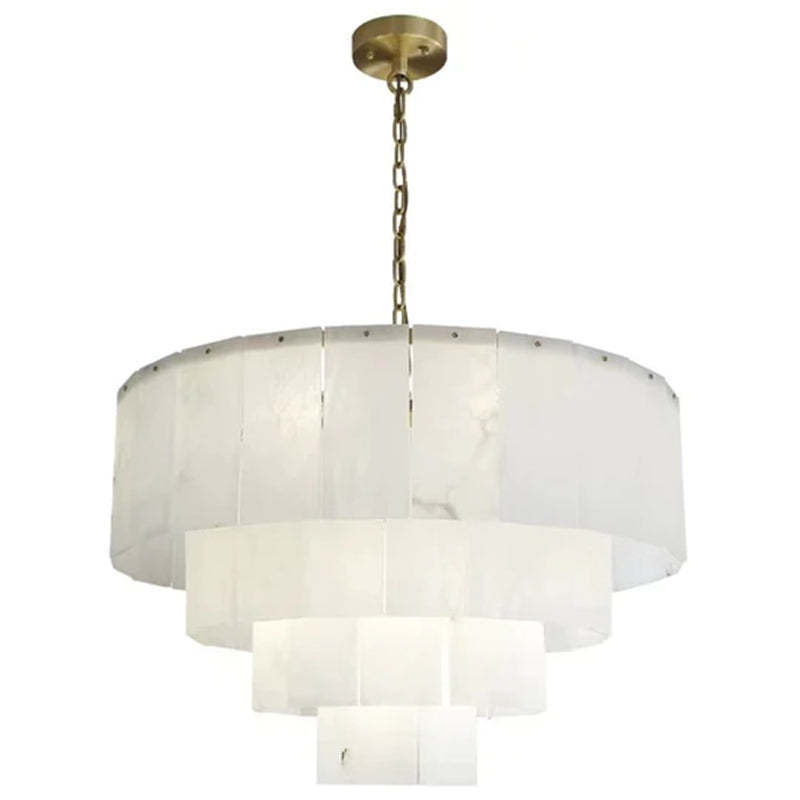 Contemporary Light Living Room Hanging Lamp High Ceilings Classic Alabaster Multi-layer Round Chandelier