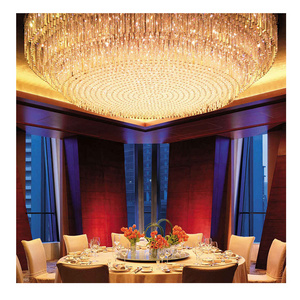 Customized modern hotel private room VIP room with golden large Flush Mount ceiling crystal chandelier