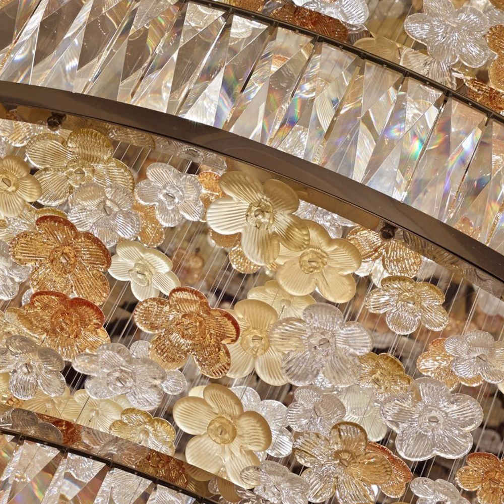 Custom modern hotel large flush mount round hanging golden crystal ceiling chandelier