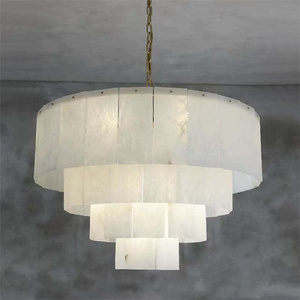 Contemporary Light Living Room Hanging Lamp High Ceilings Classic Alabaster Multi-layer Round Chandelier