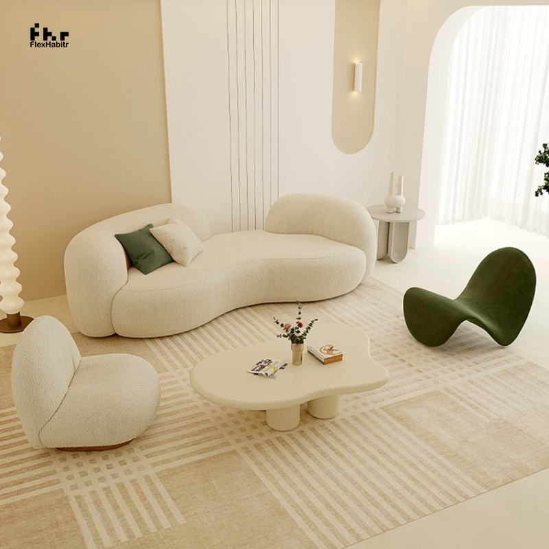 Hotel or living room furniture Set khaki fabric C shaped Modern Velvet European Curved Sofas