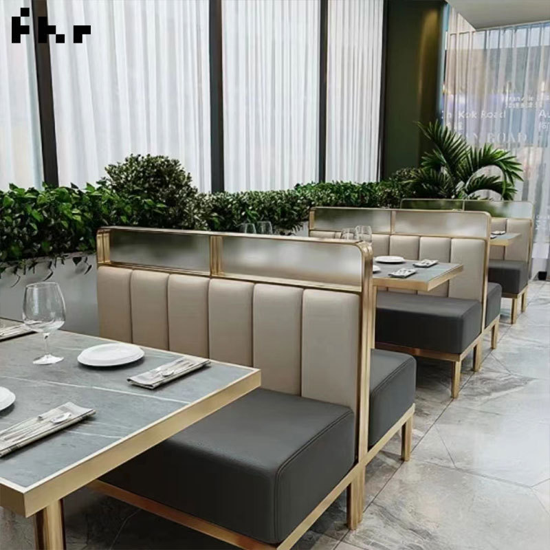 Customized Hotel Buffet Restaurant Furniture Tables and Chairs Booth Seating Sets Food Bar Wood Booth Seat Sofa Chair Foshan