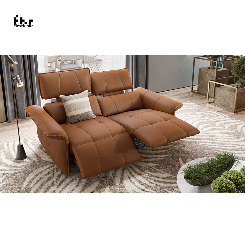 Electric Automatic Recliner Genuine Leather Sofa for Home Cinema Recliner Sofa Set Hot Sales High-grade Orange 4 3 2 1 Wood