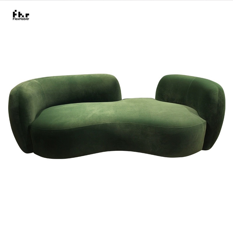 Hotel or living room furniture Set khaki fabric C shaped Modern Velvet European Curved Sofas