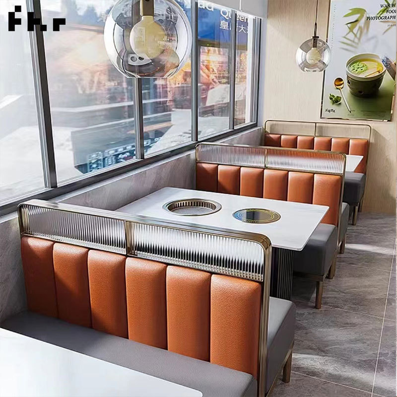 Customized Hotel Buffet Restaurant Furniture Tables and Chairs Booth Seating Sets Food Bar Wood Booth Seat Sofa Chair Foshan