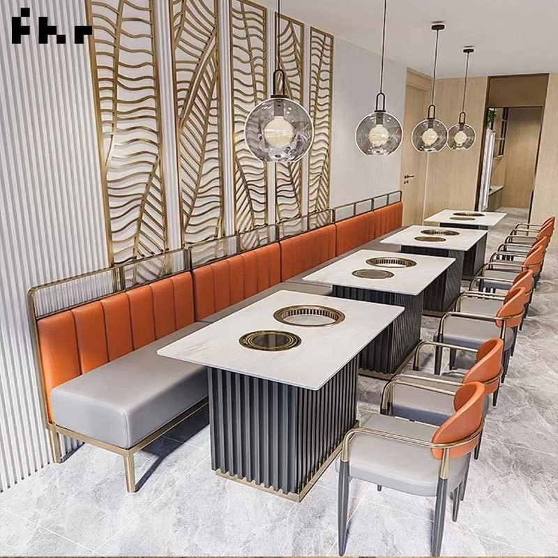 Customized Hotel Buffet Restaurant Furniture Tables and Chairs Booth Seating Sets Food Bar Wood Booth Seat Sofa Chair Foshan