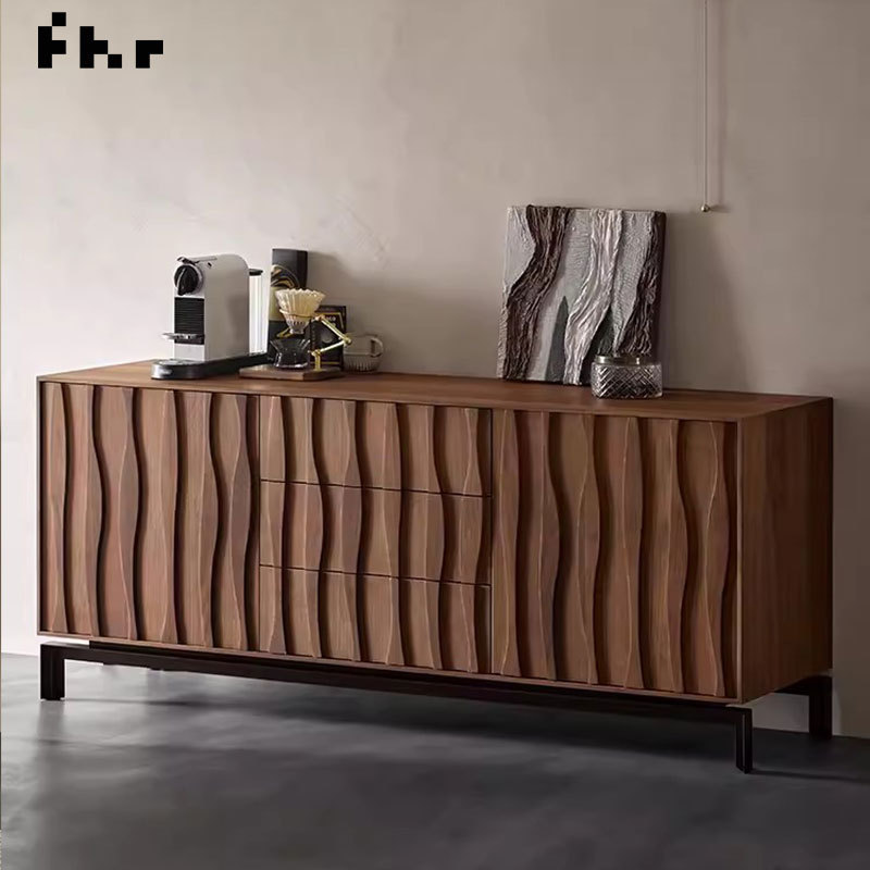 Factory  restaurant solid wood cabinets with sliding door 3 Drawers metal steel base stand Dinning room wooden storage cabinet