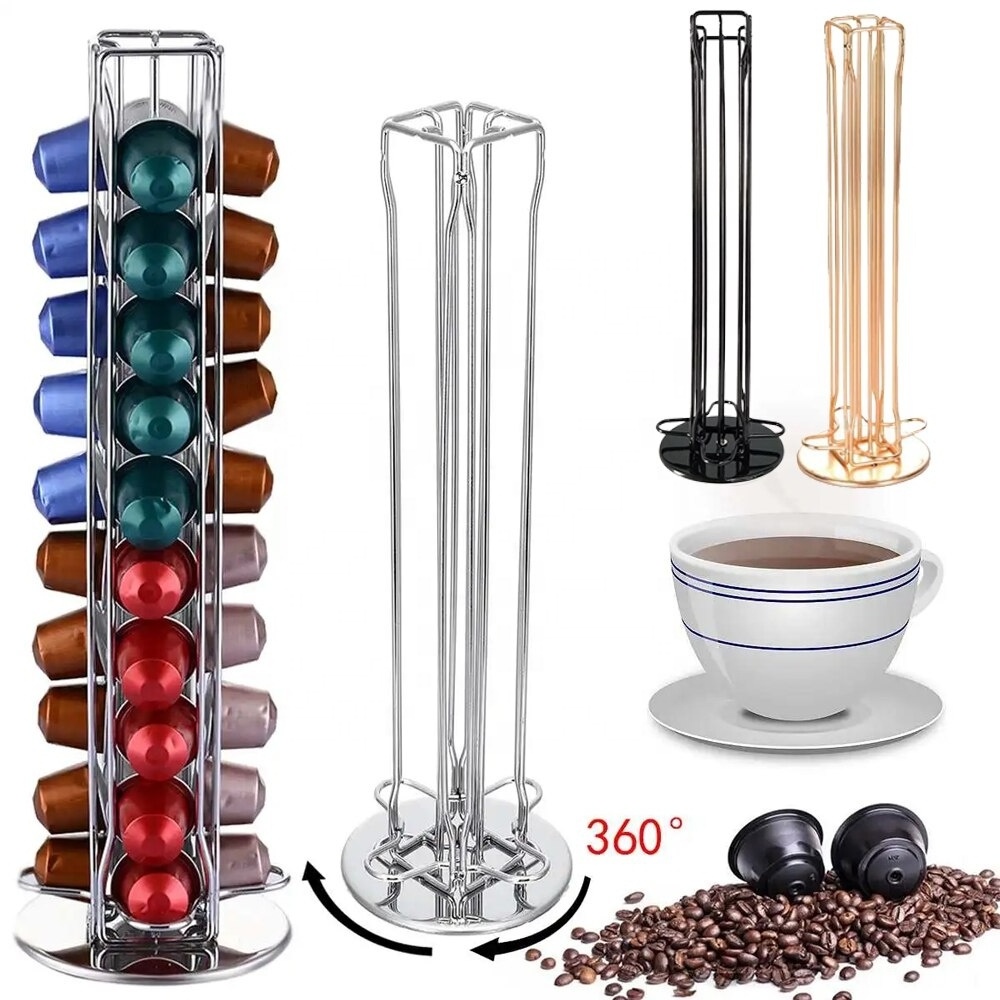 Coffee Capsules Holder 40 Capsules Holder Rotatable Display Dispensing Tower Stand Office Coffee Capsule Iron Organizer