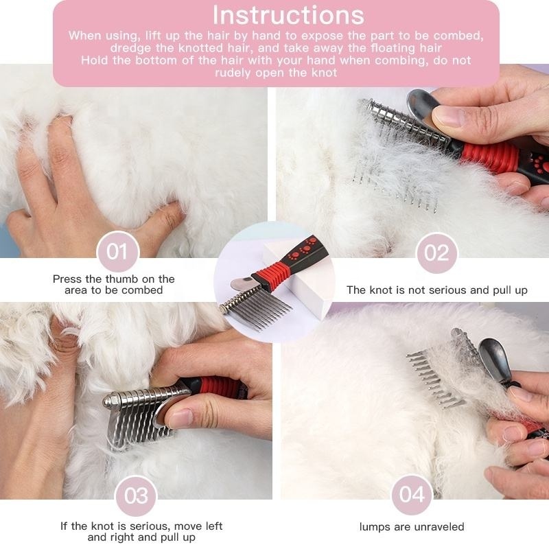 Pet Dematting Fur Rake Comb Brush Tool - Dog and Cat Comb for Detangling Matted or Knotted Undercoat Hair Dog Grooming Brush