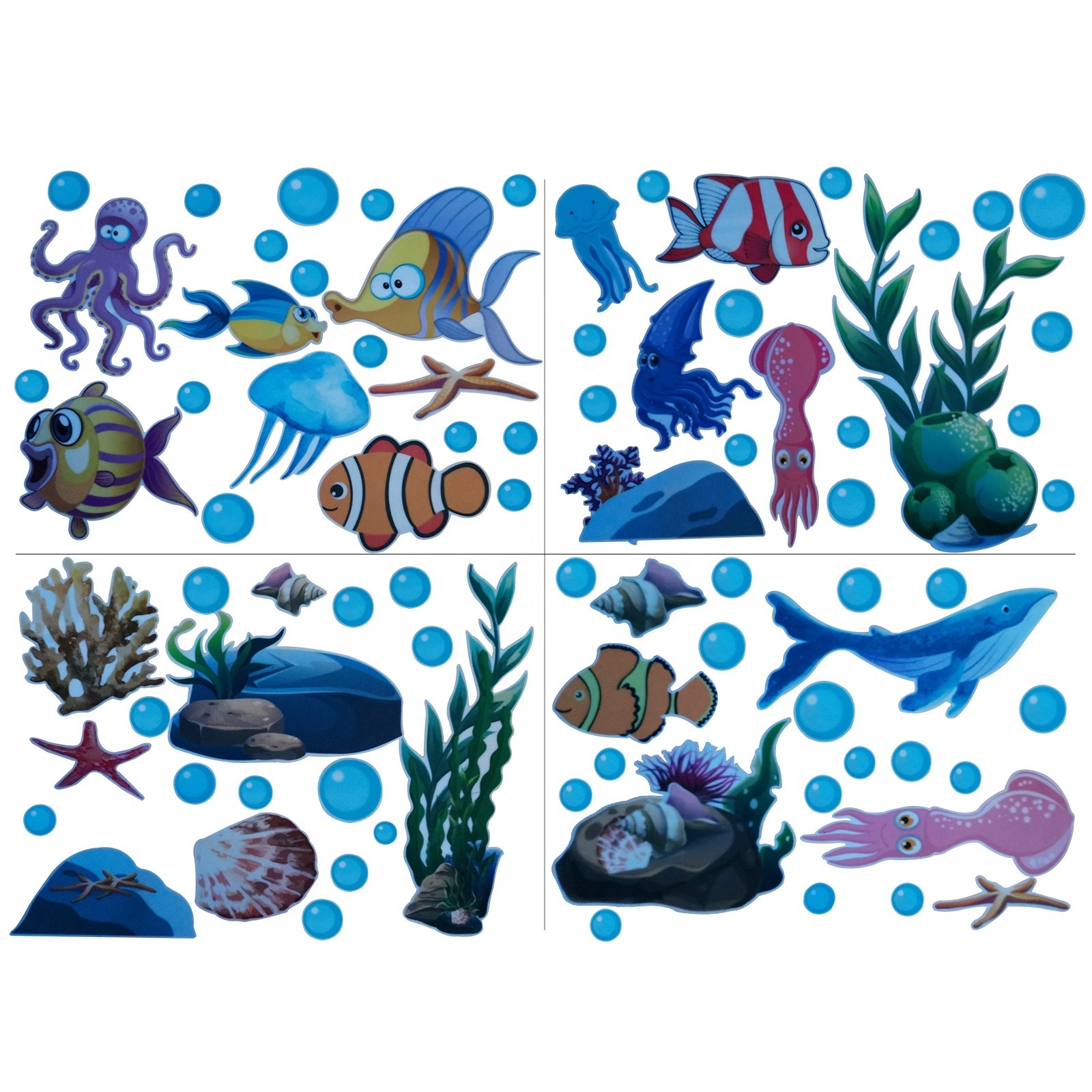 Blue Underwater World Luminous Sticker Color Love Pattern Wall Sticker Removable Art Mural Party Decal